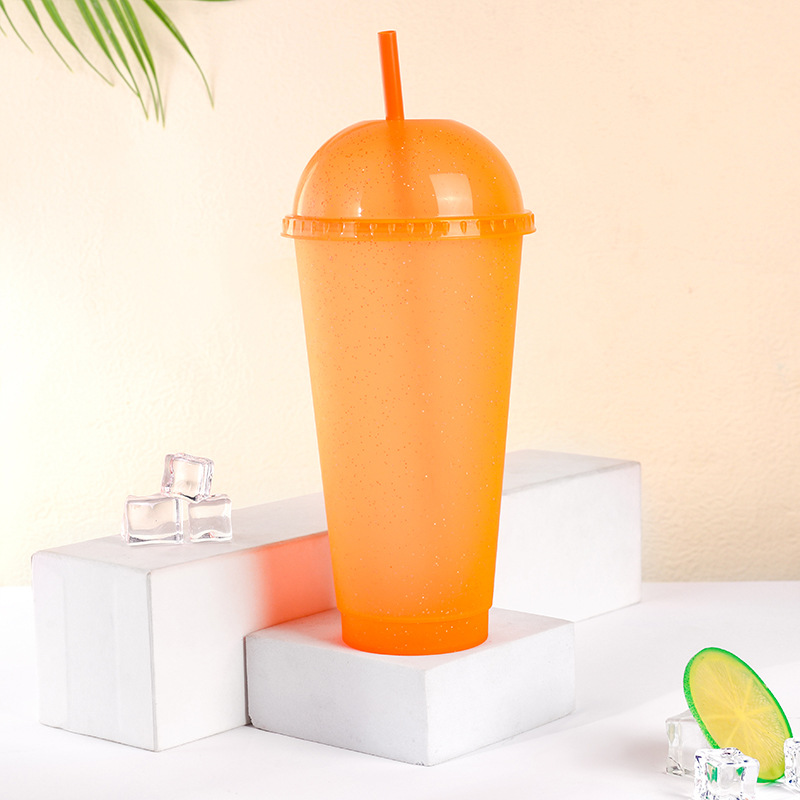 Wholesale of cross-border exclusive fashionable straw cups, arched lid straight drinking cups, milk tea beverage cups, glitter multi-color PP water cups Specification drawing