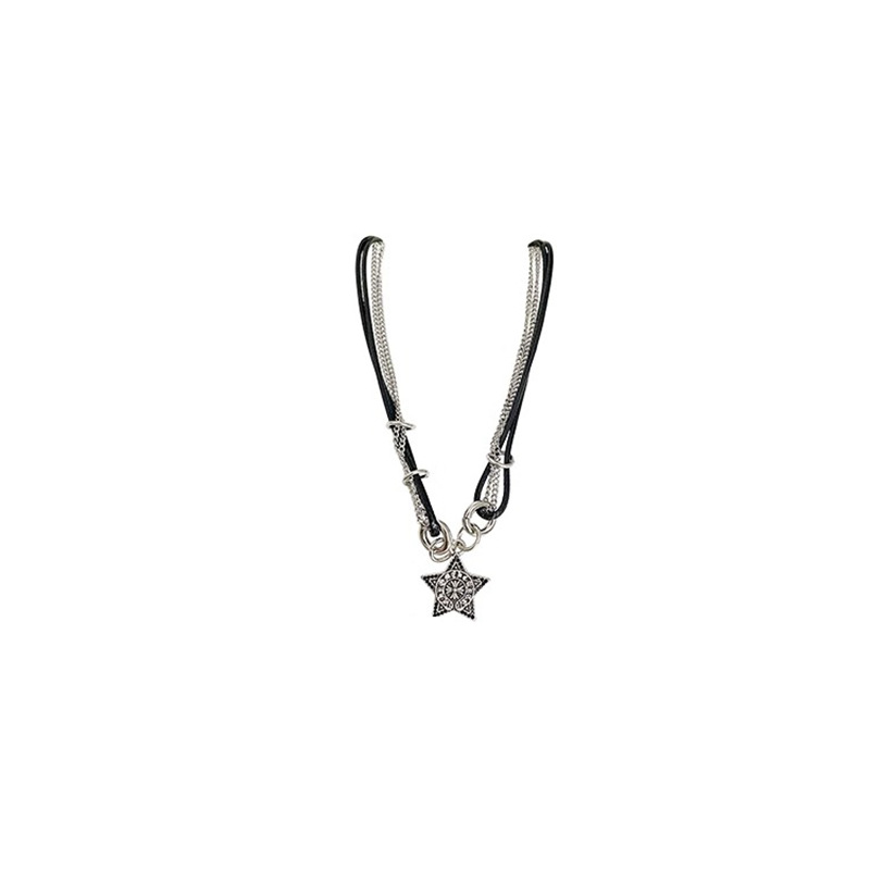 Thai pants Spicy ~ Black leather rope cross star necklace, sweet and cool accessories, collarbone chain, feminine neckchain and collar Item Picture