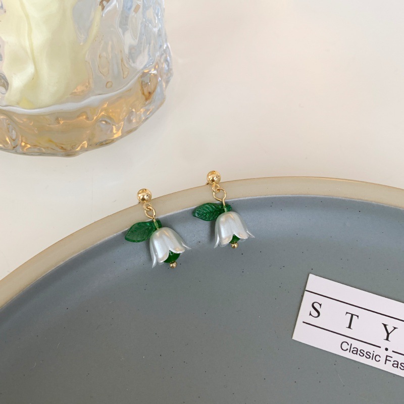 S925 Silver Needle Lily of the Valley Ear Stud Foresty-style country Style Earrings, new Spring 2025 sweet ear clip earrings Specification drawing