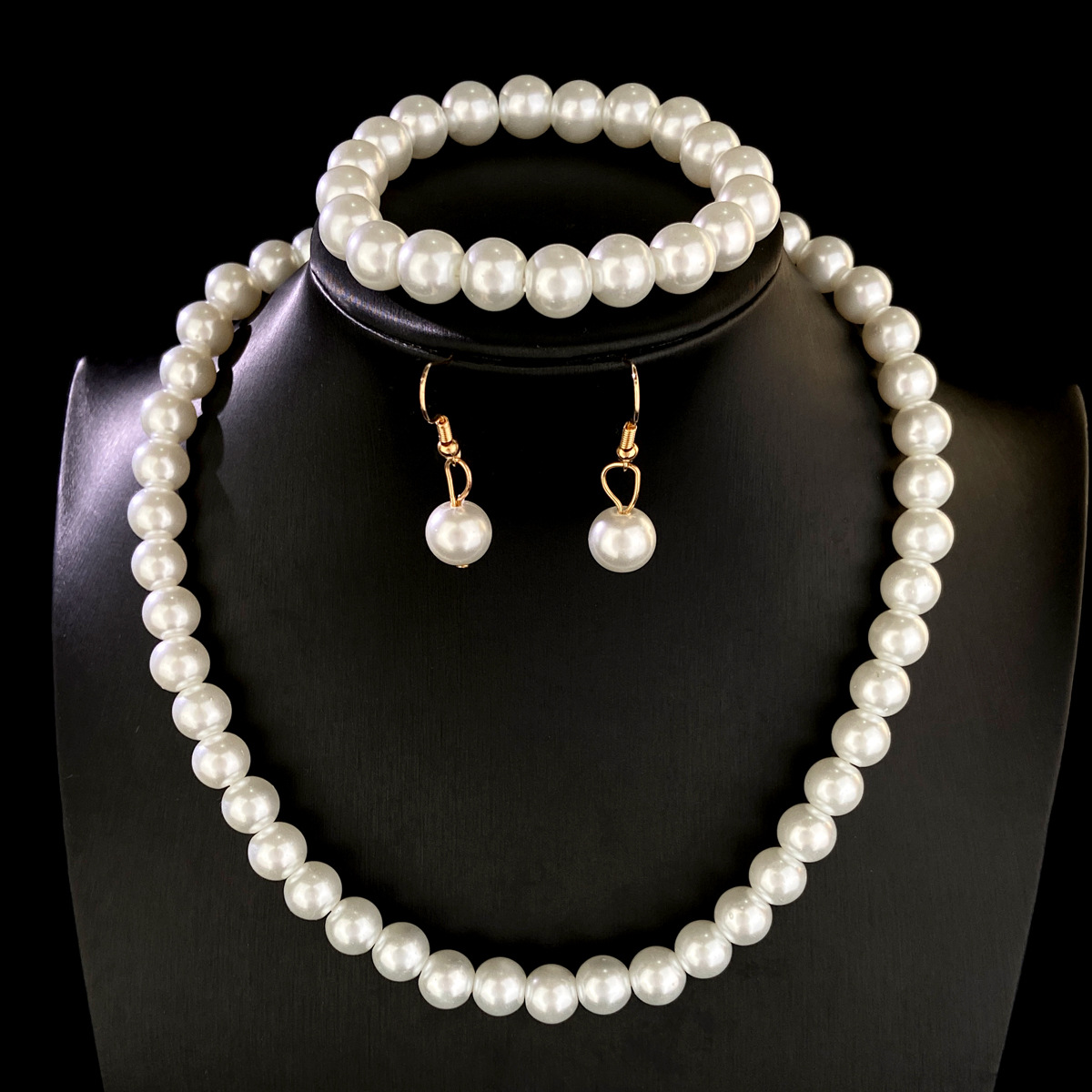 Cross-border high-end Shambhala diamond ball, white pearl earrings, necklace, chain, AliExpress bride jewelry set full figure