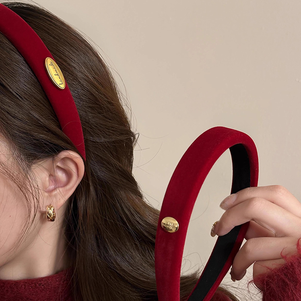 New Year's Ankela red hair band, new spring and summer style, velvet hair band headband, high-end feel, New Year's hairpin headwear full figure