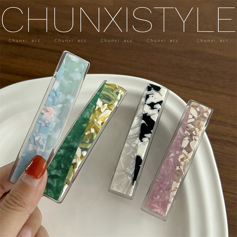 Korean-style simple acetate board hair clips, fashionable marble-patterned hair clips, bangs, broken hair edge clips, oil painting style hair accessories for women Specification drawing