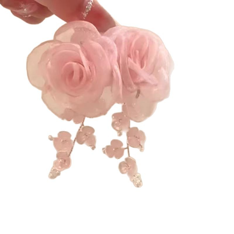 Red Beauty ~ Spring and Summer forest-themed pink flower earrings 2025 New bestseller Earrings, high-end women's stud accessories Item Picture