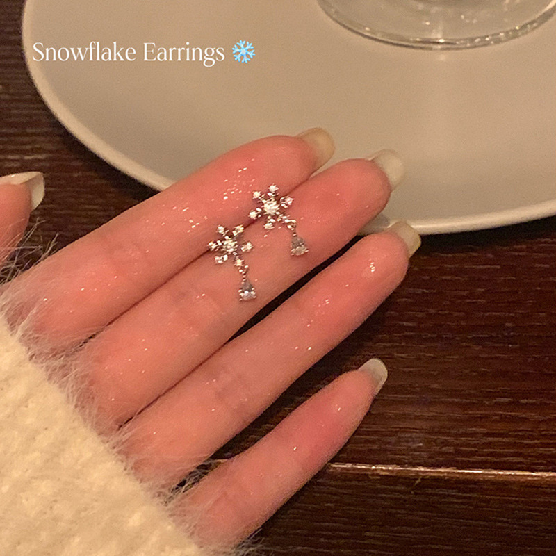 Exquisite zirconium snowflake stud earrings for women's 2023 autumn and winter bestsellers, high-end, versatile and elegant earrings and accessories wholesale Application Scenario