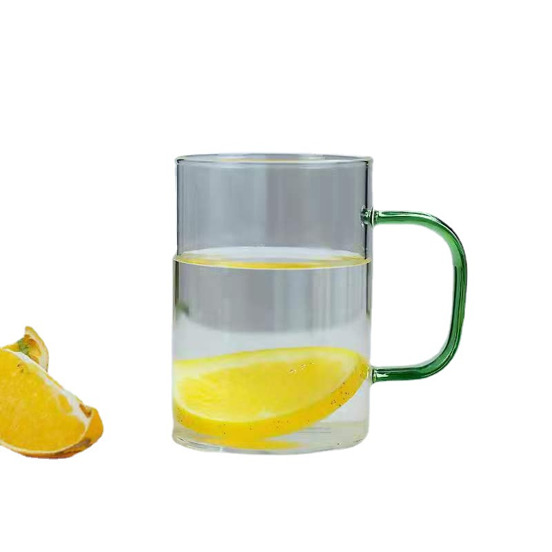 Thickened glass cups with handles, household green tea cups, cold water cups, milk cups, breakfast cups, coffee cups, household water cups in various colors Item Picture
