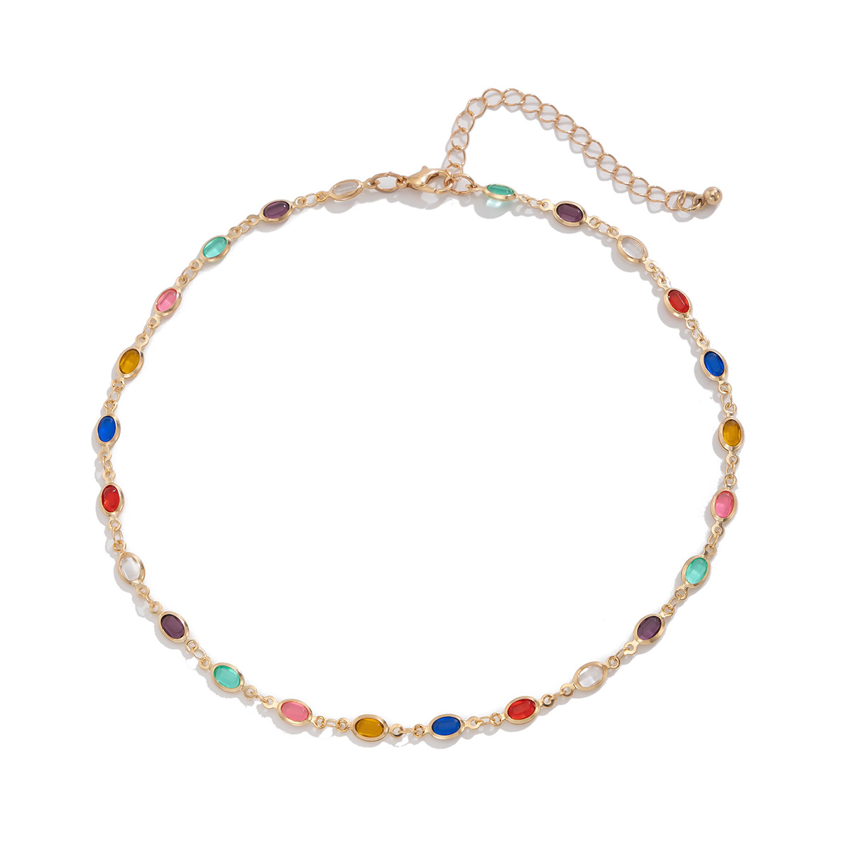 European and American cross-border jewelry, fashionable color crystal chain necklace, light luxury style, handcrafted beaded collarbone chain set Item Picture