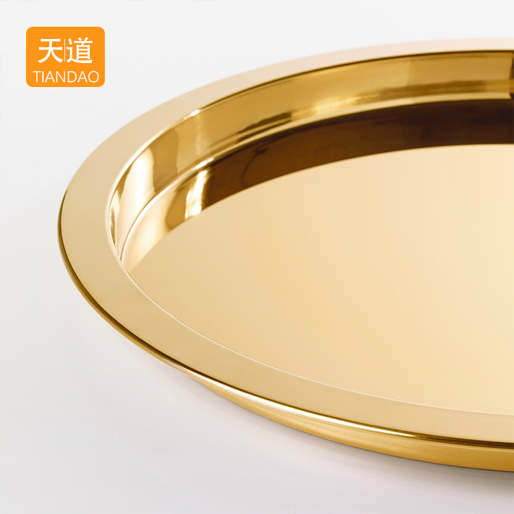 Stainless steel round tray, ins style, high-end hotel creative metal fruit plate, storage plate, decorative round plate Specification drawing