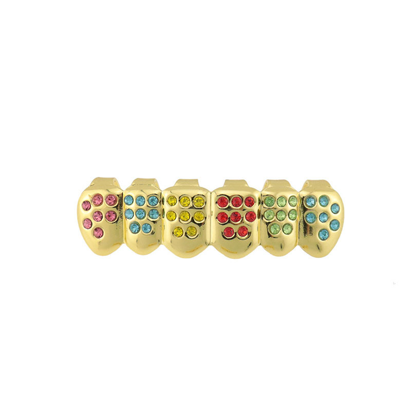 European and American style 18K gold-plated colored diamond set hip-hop braces, vampire hip-hop braces, Grills Halloween Item Picture