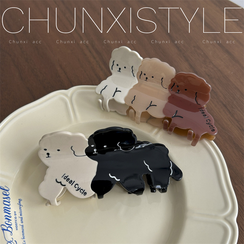 Korean-style acetic acid puppy dog grabber, laid-back style, ins shark clip headwear, cute hairpin, back of the head hairpin details Picture