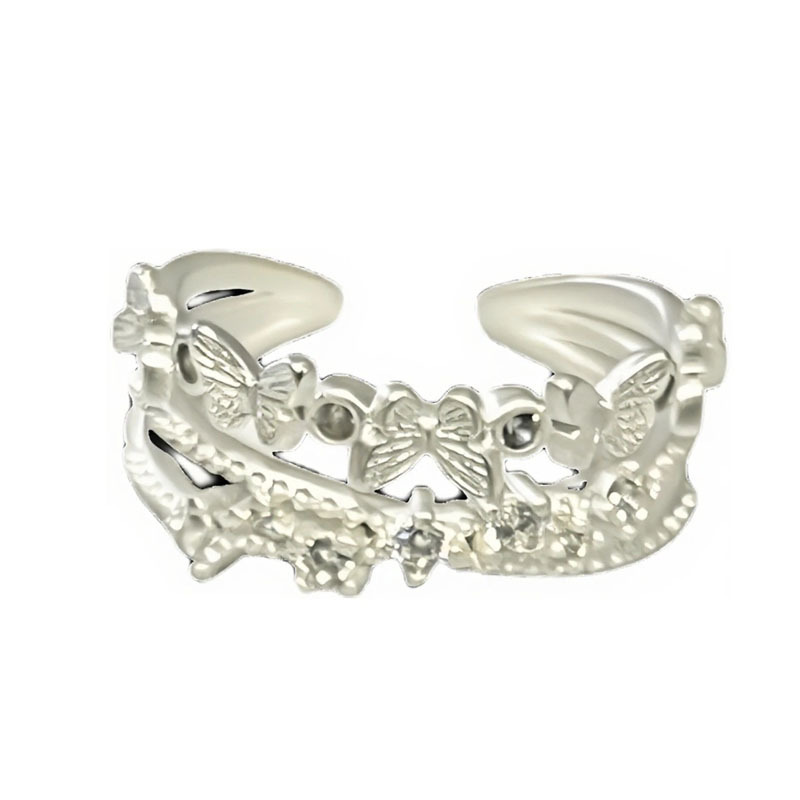 The new summer silver-white butterfly double-layer geometric hollowed-out ring with iris flower for women, featuring a unique, elegant and high-end style, is a trendy ring Item Picture