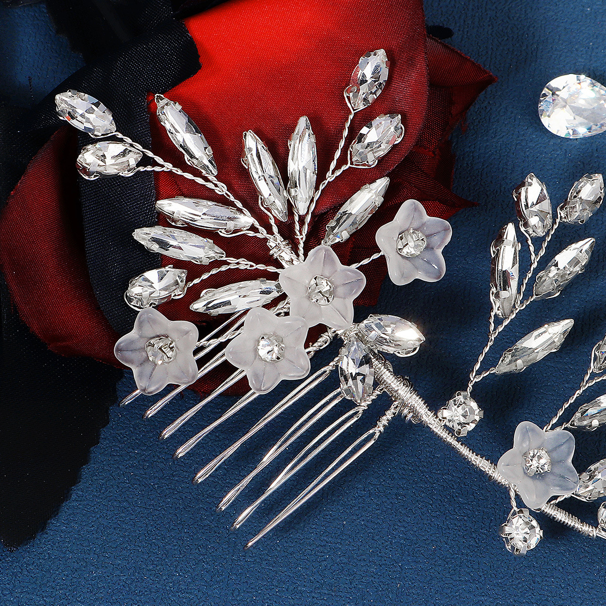 Cross-border headwear, horse's eye water diamond bun, hair comb, retro bride's veil, dress accessories, acrylic flower hair comb for women Specification drawing