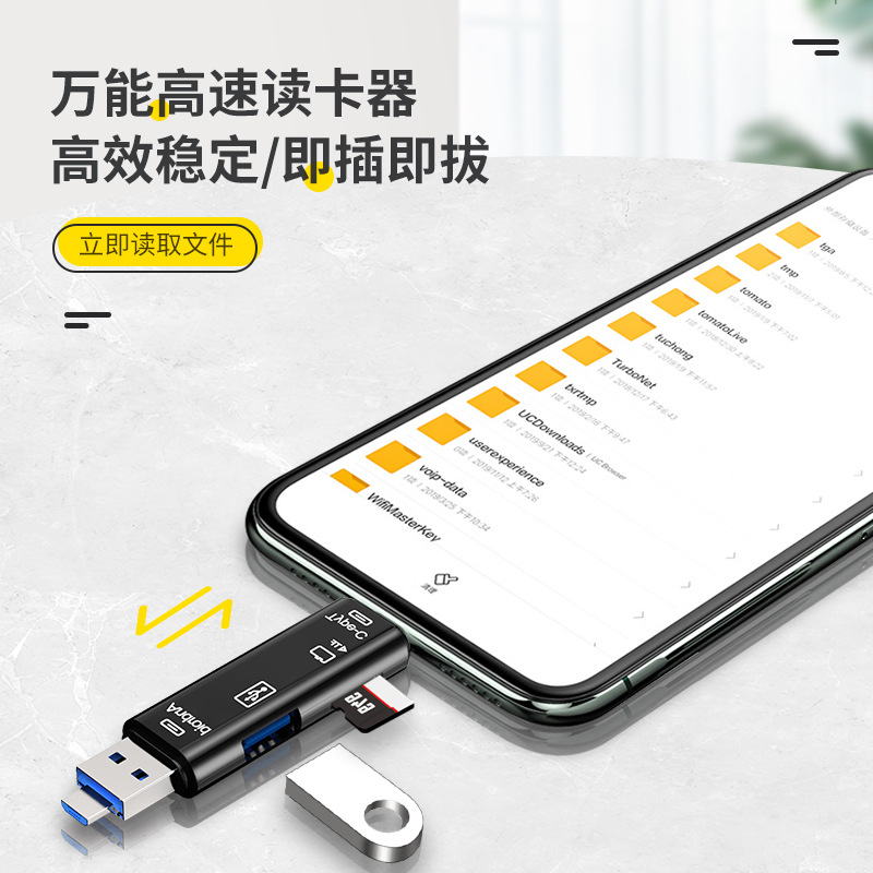 The multi-functional card reader is compatible with universal sd card, USB flash drive and memory card converters for Huawei, vivo, Xiaomi and oppo computers Application Scenario