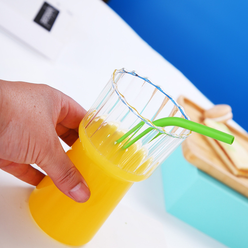 Home striped coffee glass water cup, ins style simple striped cup, high borosilicate juice cup of the same style as the Internet celebrity Application Scenario
