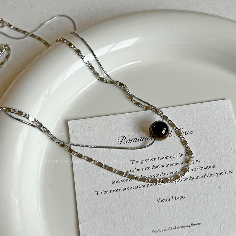 Double-layer tiger's eye stone spliced necklace, women's fashionable, simple and versatile sweater chain, niche design sense, new accessory wholesale details Picture