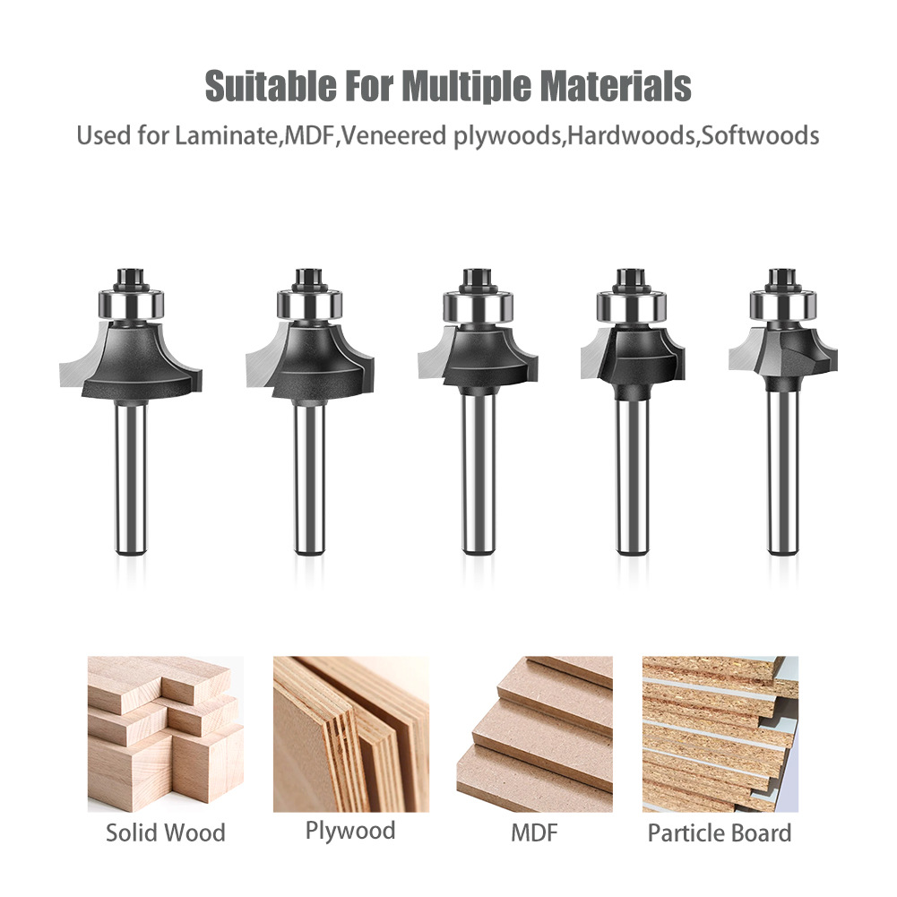 6-handle 5-piece set of tungsten steel alloy woodworking milling cutter, R chamfering and trimming machine, slotting and engraving machine blade Application Scenario