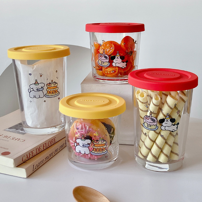 Large glass jar, small snack gift storage jar, cute glass decorative jar, grain and cereal storage jar full figure