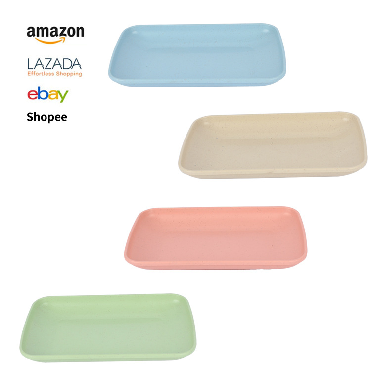 Wheat bellflower household rectangular tray plate, restaurant rectangular plate, simple plastic plate, snack plate full figure