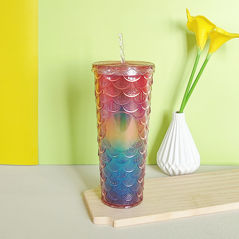 【 Processing and Customization 】 Wholesale of large-capacity fish-scale cups, double-layer heat-insulating plastic straw cups, and gradient drinking cups from manufacturers Application Scenario
