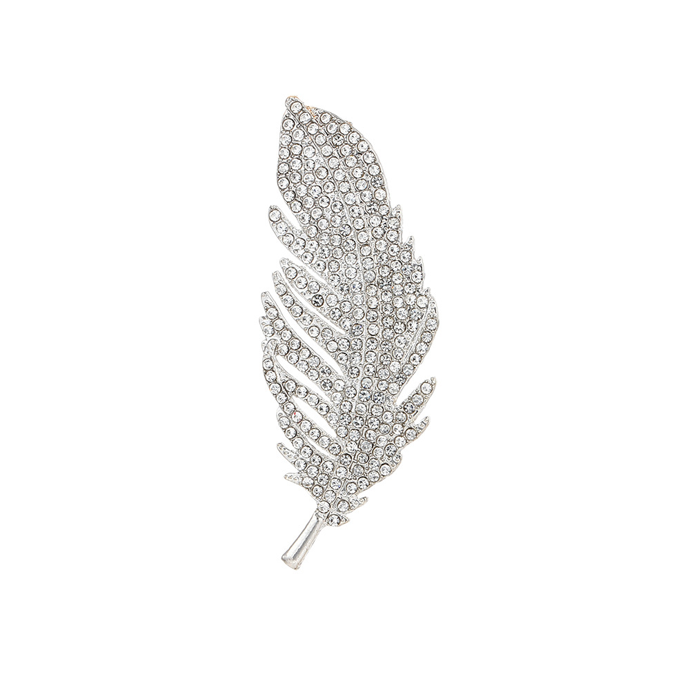 Cross-border European and American style diamond-encrusted exquisite feather brooch, light luxury and high-end feel, ins style fashionable sweater and suit pin Item Picture