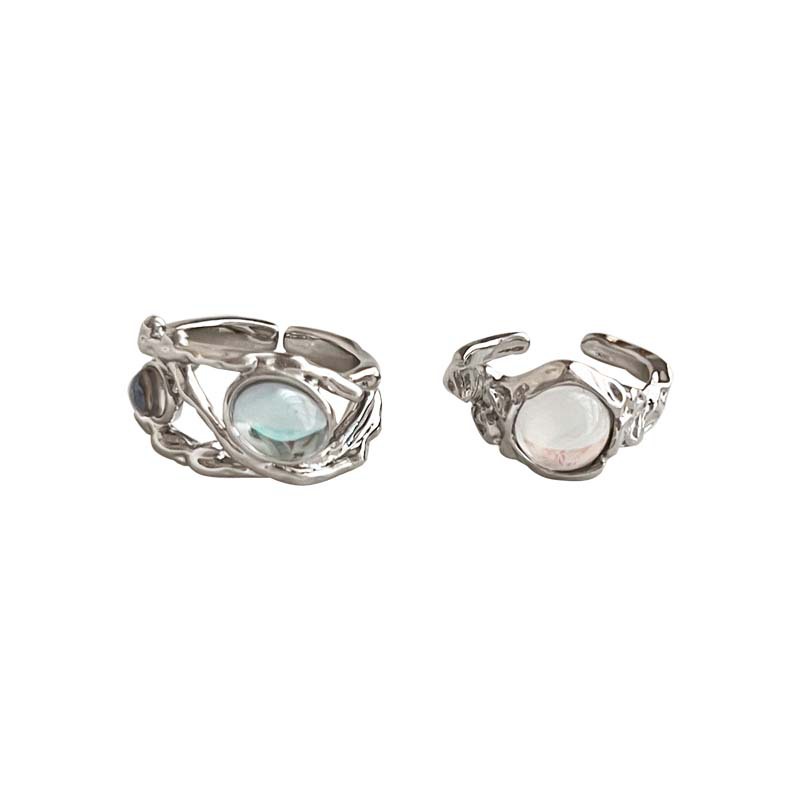 A unique moonstone open-top two-piece set ring for women, an Instagram niche design with a high-end and light luxury open-top food ring Item Picture