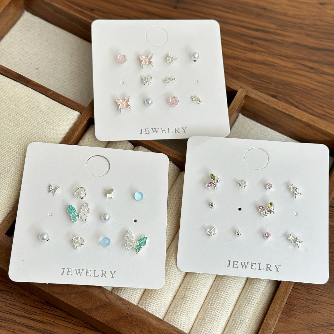 Sweet and cute silver needle, small and exquisite alloy stud earrings, niche design, new set of ins fresh butterfly earrings Specification drawing