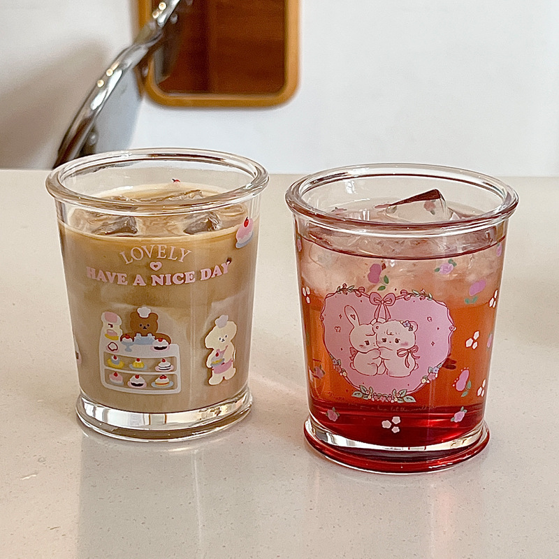 Bolimei Dessert House Glass cold brew coffee cup, rabbit water cup, Glass cup, juice cup, drinking cup full figure