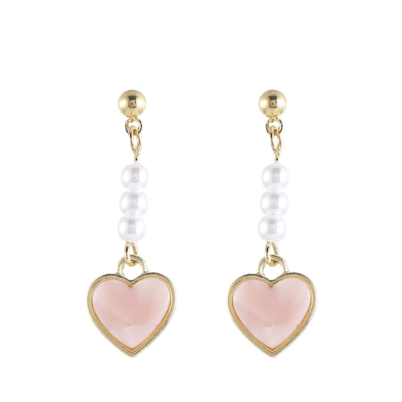Summer pearl pink heart-shaped earrings, a unique, versatile and high-end look, 925 silver stud earrings for women, no ear piercings, ear clips Item Picture