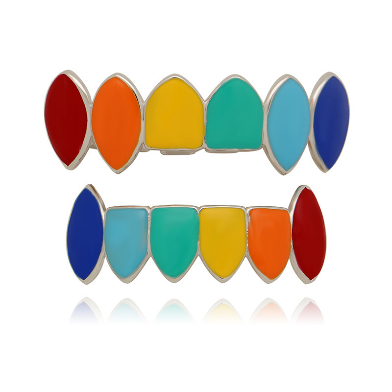 European and American hip-hop trend Hiphop hip-hop decoration oil drip color star's same style teeth grills details Picture
