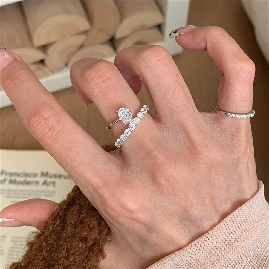 Exquisite super sparkling micro-inlaid pigeon egg zircon ring for women, s925 silver, light luxury, high-end and elegant, versatile row diamond ring Specification drawing