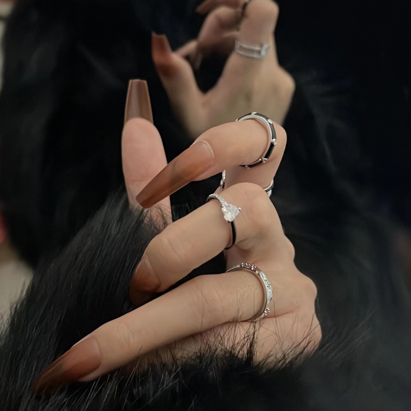 Double-layer heart-shaped zircon open ring, a fashionable, individualistic and high-end tail ring for women, with a niche design and adjustable index finger ring details Picture