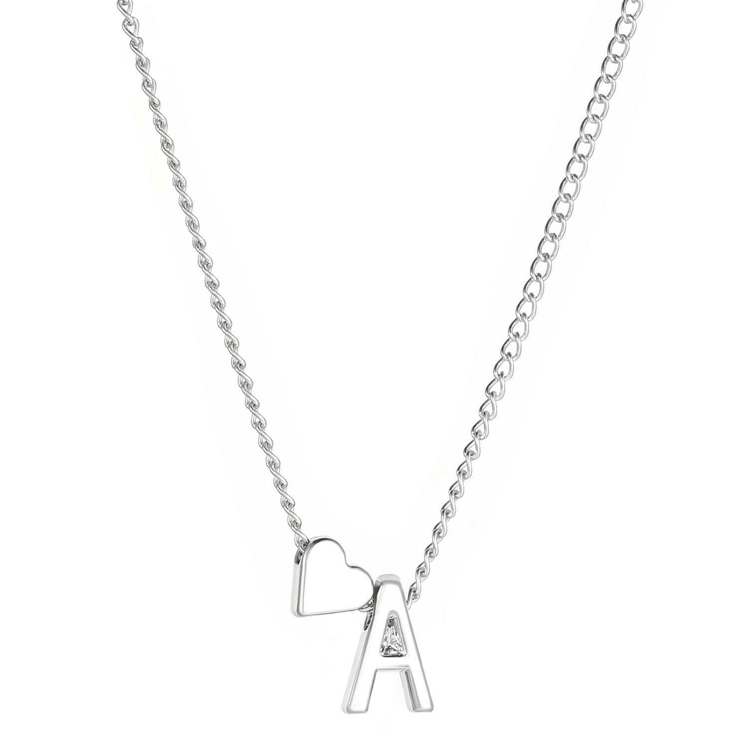 European and American fashion heart 26-letter heart-shaped pendant necklace bracelet 2-piece set of simple jewelry for women Item Picture