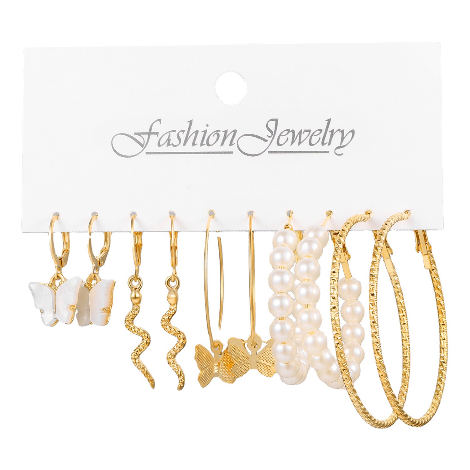 12 pieces of creative and personalized card-set earrings with cross-border alloy heart, pearl, snake, butterfly and mushroom lock ear buckles from Europe and America Item Picture