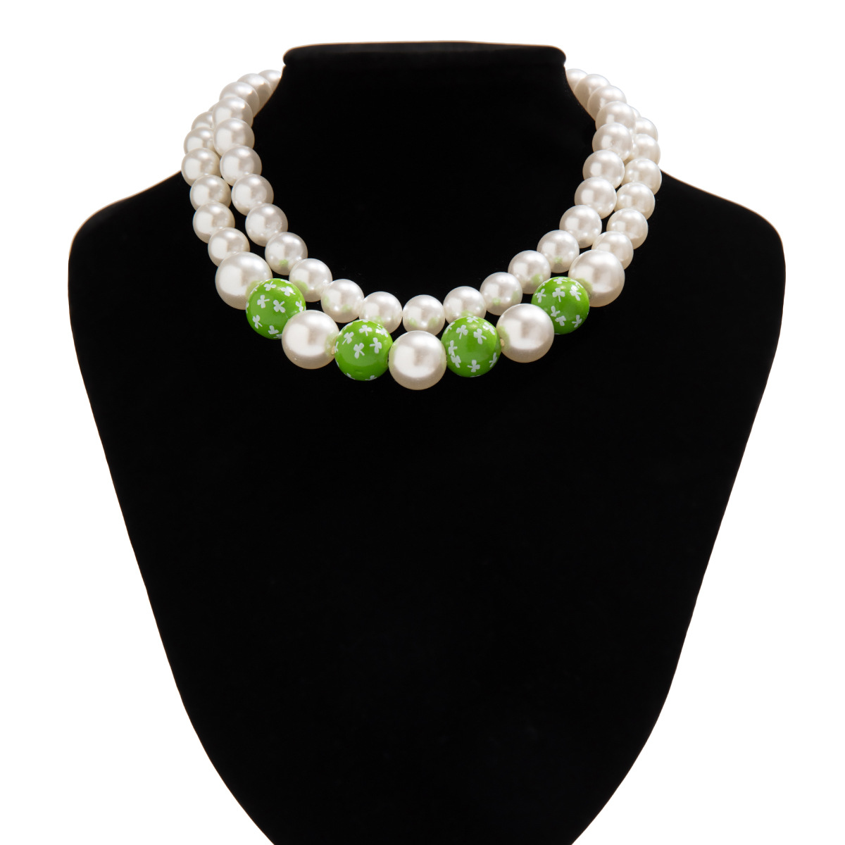 European and American cross-border Beer Festival green Element necklace, personalized colorful beaded imitation pearl love Valentine's Day neck Item Picture