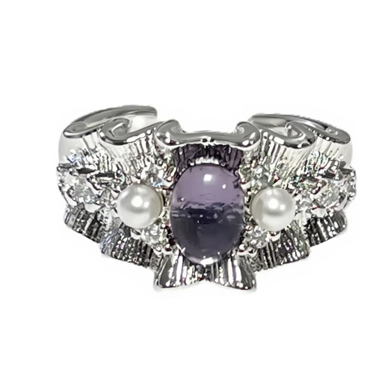 French retro brushed skirt edge purple diamond egg surface unique personality open ring, women's niche design sense light luxury ring Item Picture