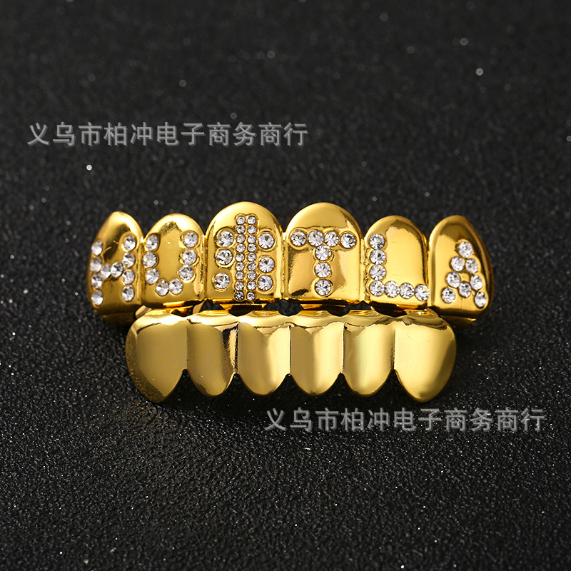 New type of diamond-inlaid gold teeth with English letter shape HUITLA hip-hop braces for foreign trade are supplied by the manufacturer full figure