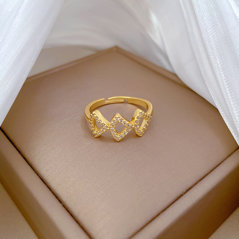 【 Real Gold 】 Ginkgo dress, full diamond ring, adjustable opening, simple jewelry, Japanese-style rings, couple rings Specification drawing