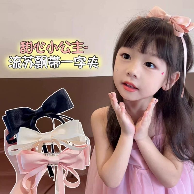 Children's hairpins, elegant ribbons, bow hair clips, high ponytail, lazy person's updo, back of the head duckbill clip accessories details Picture