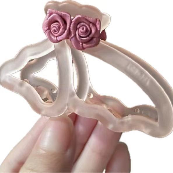 Super fairy-pink rose flower hair clip, medium size, small half, tied at the back of the head, retro shark clip, ins high-end feel Item Picture