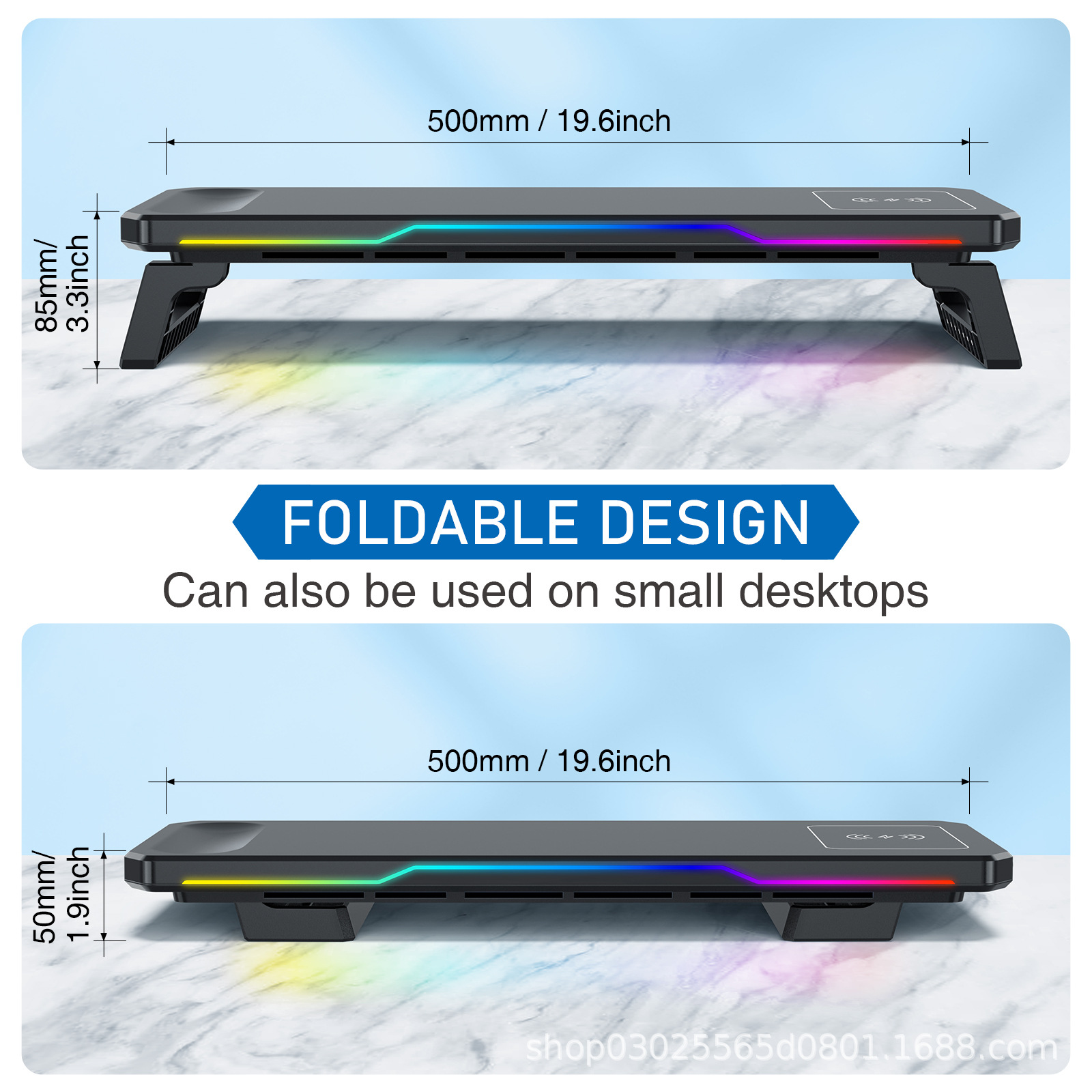 Wireless charging RGB gaming style desktop stand, expansion dock, ergonomic office display stand Application Scenario