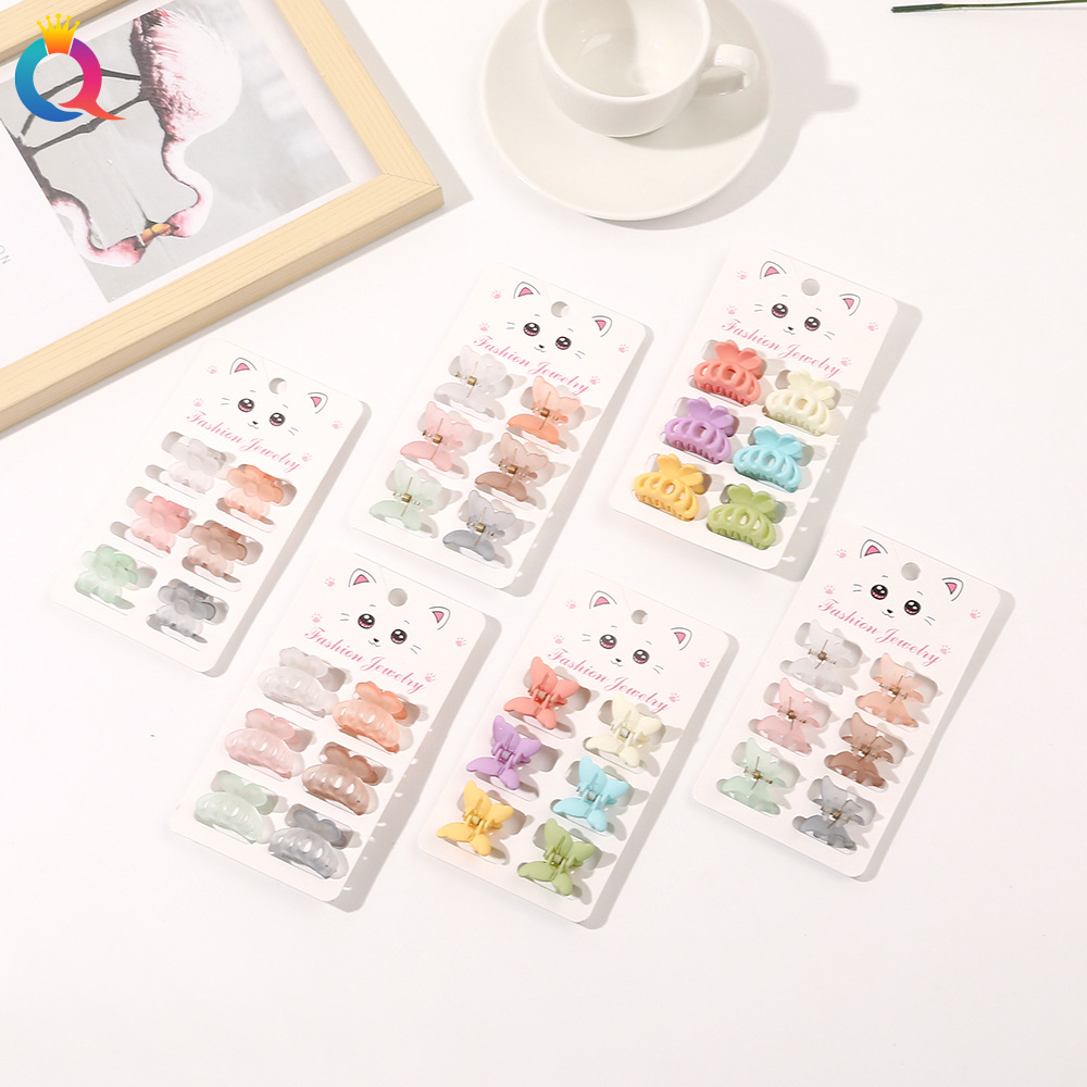 "Qiyue Korean Macaron-colored Mini Grab Clip matte frosted 6-piece set Simple and versatile hair grab bangs clip. details Picture