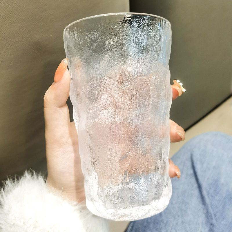 Ins-style glacier patterned glass cups, household hammer-patterned whisky wine glasses, tea cups, juice cups, Japanese-style colored electroplated cups details Picture