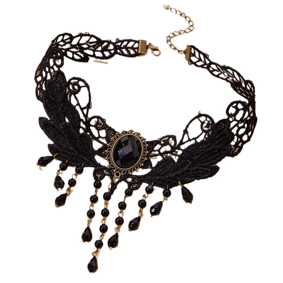 European and American cross-border accessories: Lolita rose lace collarbone chain, retro black crystal choker necklace Item Picture