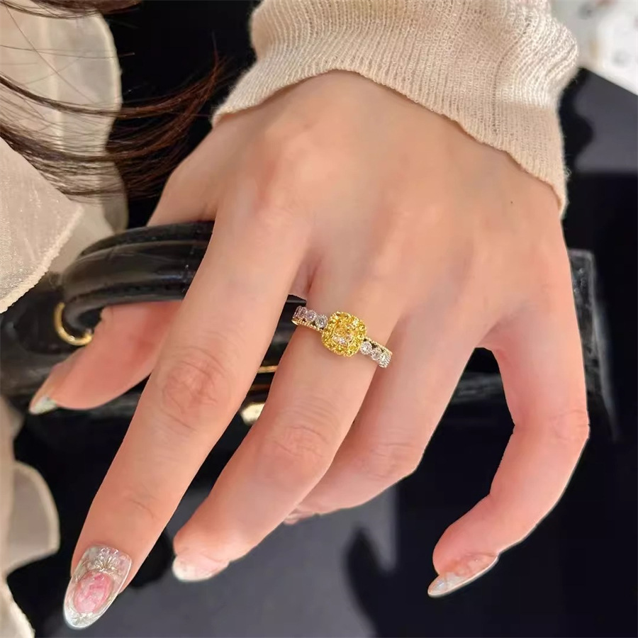 The "Old Money Wind" yellow diamond square sugar ring for women is a niche, exquisite, fashionable, light luxury and high-end zircon open ring trend Application Scenario