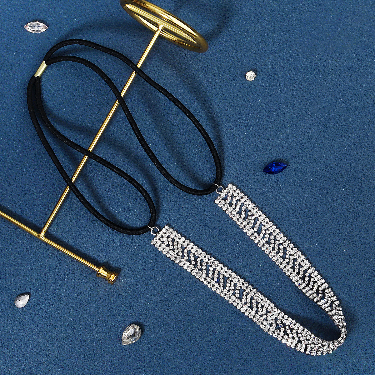 European and American retro fashion hair accessories, versatile for brides, wedding gowns and evening gowns, full diamond compression headband, light luxury water diamond elastic hair band Specification drawing