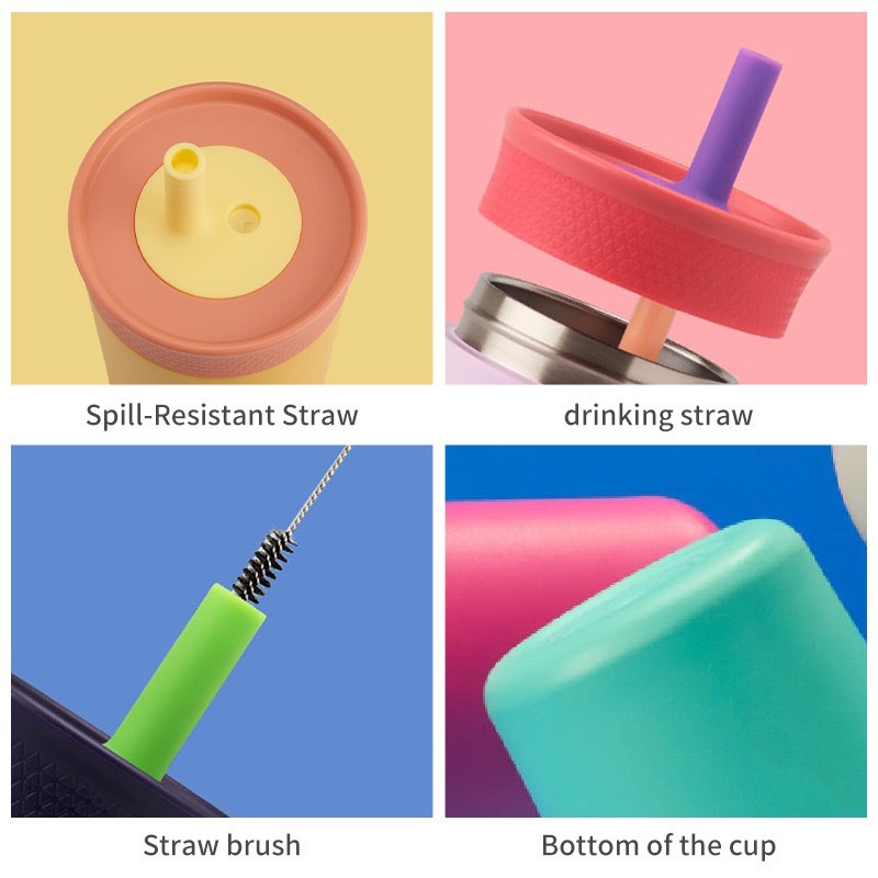 Cross-border owala 12oz stainless steel insulated cup, leak-proof children's silicone straw cup, portable coffee cup Specification drawing