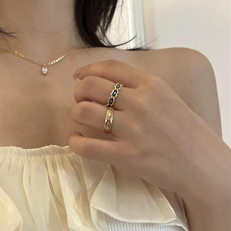 The same elegant enamel starry sky blue open ring pattern as on Xiaohongshu, with a unique design and a light luxury personality Specification drawing