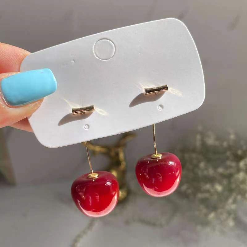 Cross-border best-selling long cherry earrings, Instagram-style European and American creative design, cute cherry stud earrings wholesale full figure