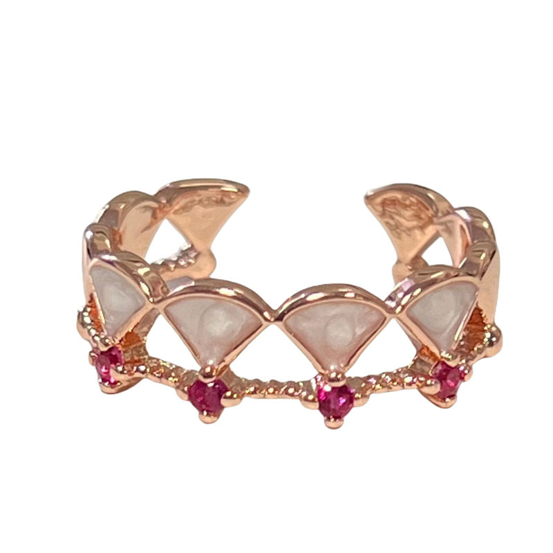 A high-end rose gold fan-shaped opening ring from Japan and South Korea for women, a double-layered, unique and cool style trendy index finger ring Item Picture