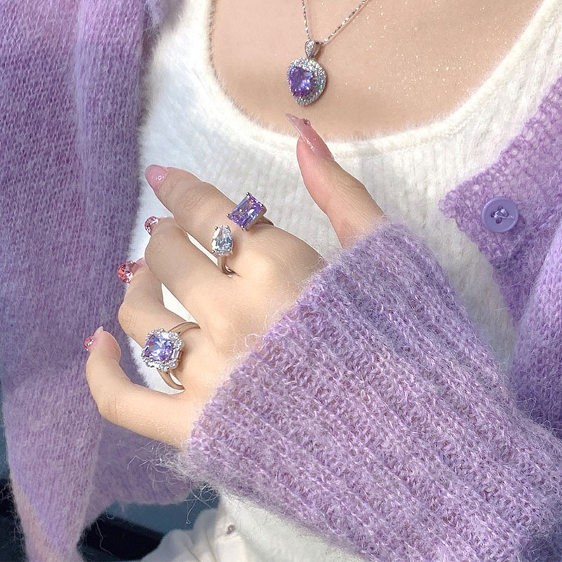 ins Cold and romantic, gentle purple diamond zircon open ring for women, a unique, sweet and cool, individual and exquisite ring Application Scenario