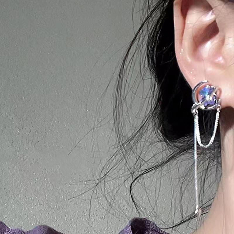 Super fairy-like, versatile and elegant tassel earrings for women, light luxury, niche fashion and high-end feel, purple zircon stud earrings, sweet and cool style earrings details Picture